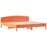 Bed frame without mattress brown wax 200x200cm solid pine wood