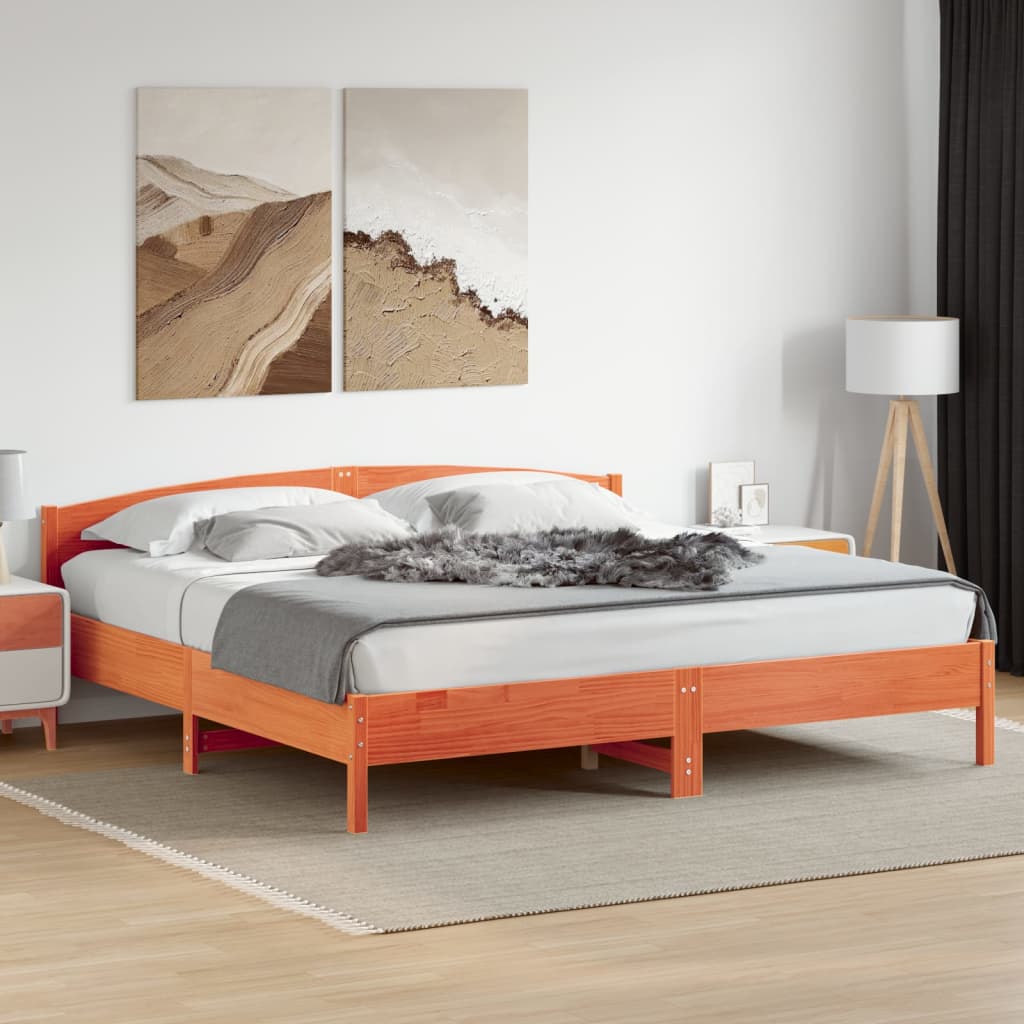 Bed frame without mattress brown wax 200x200cm solid pine wood