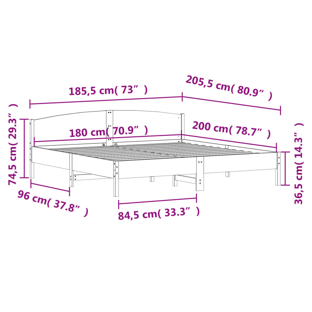 Cadre de lit sans matelas 180x200 cm bois massif de pin