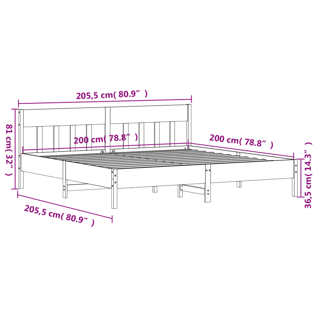 Cadre de lit sans matelas 200x200 cm bois massif de pin