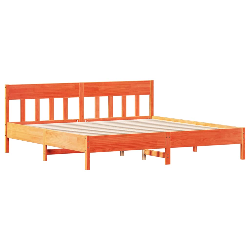 Bed frame without mattress brown wax 200x200cm solid pine wood