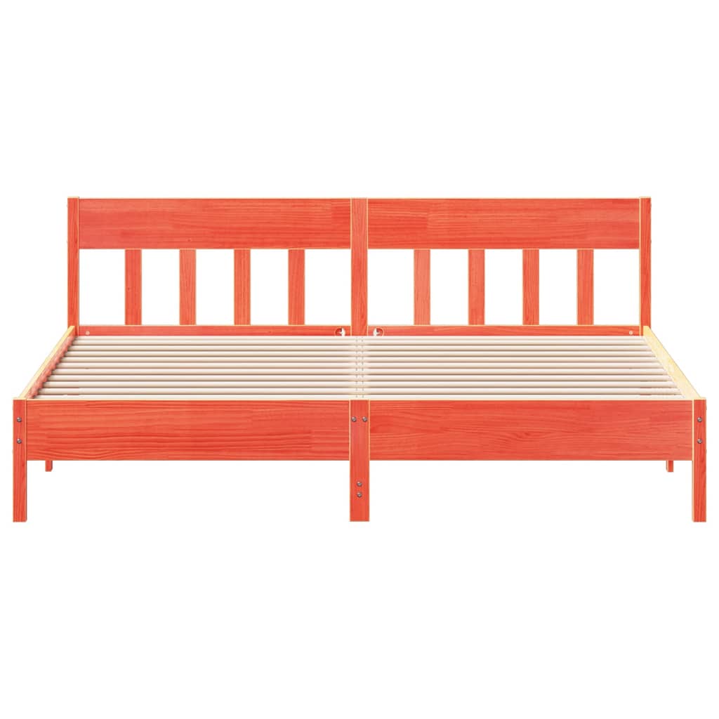 Bed frame without mattress brown wax 200x200cm solid pine wood