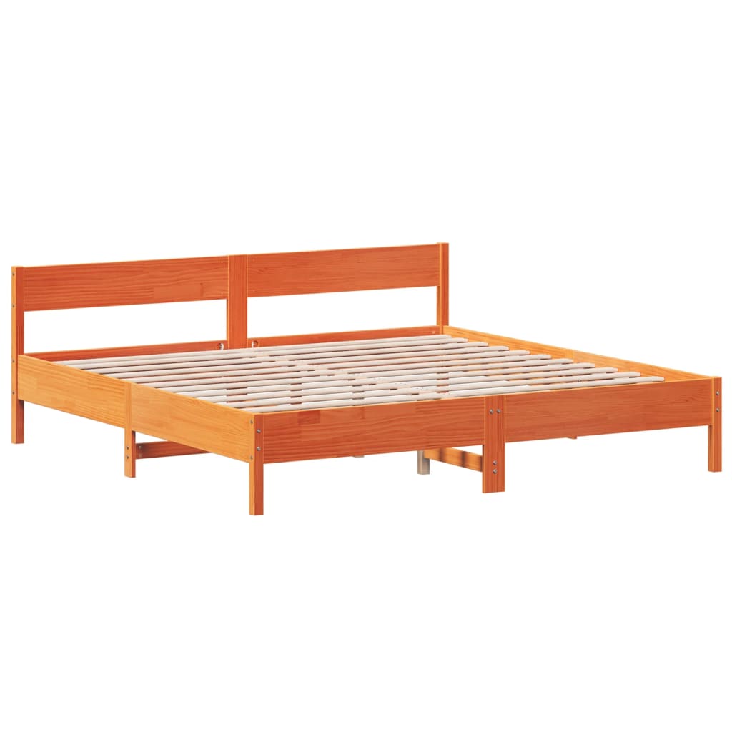 Bed frame without mattress brown wax 200x200cm solid pine wood