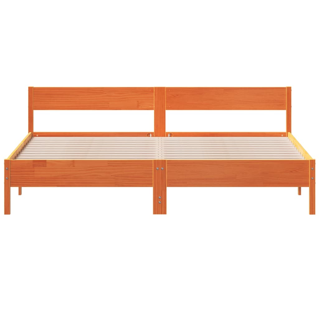 Bed frame without mattress brown wax 200x200cm solid pine wood