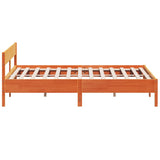 Bed frame without mattress brown wax 200x200cm solid pine wood