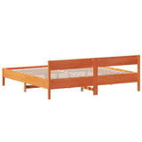 Bed frame without mattress brown wax 200x200cm solid pine wood