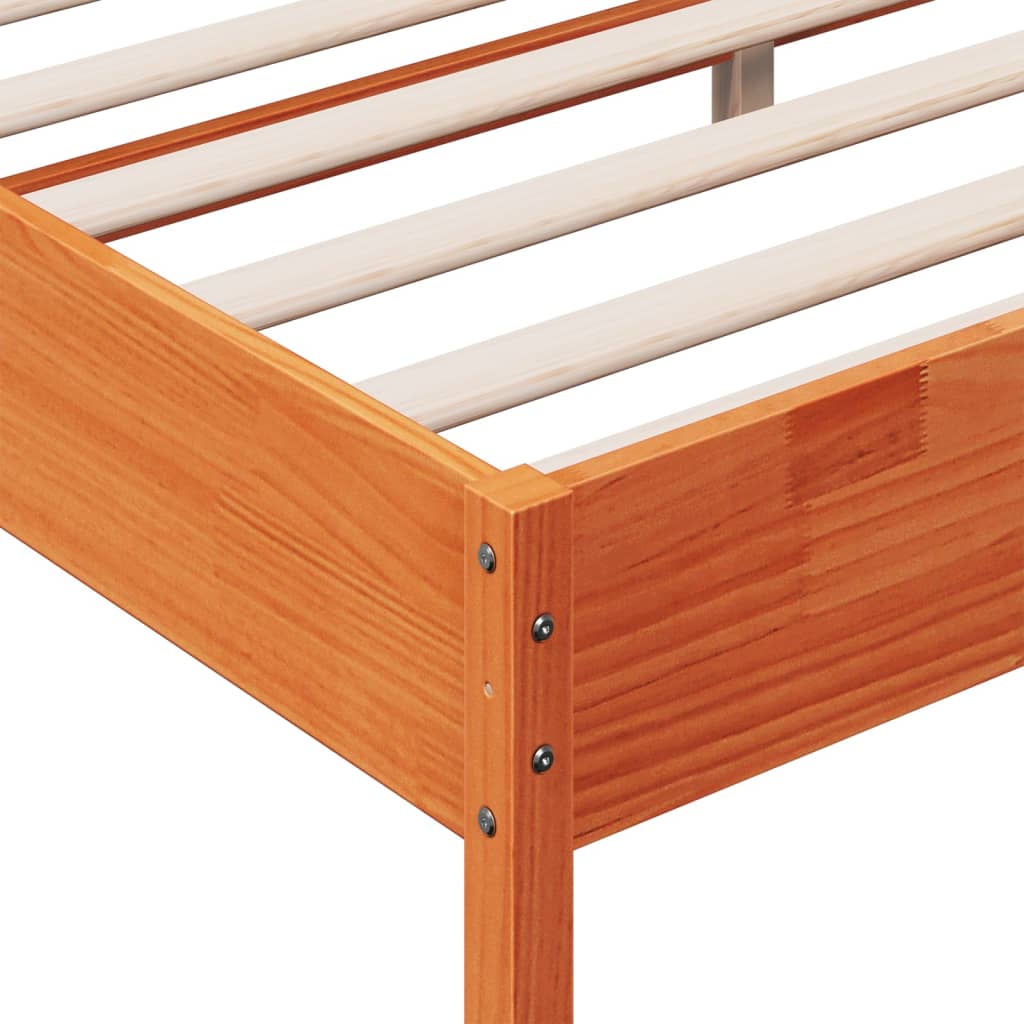 Bed frame without mattress brown wax 200x200cm solid pine wood