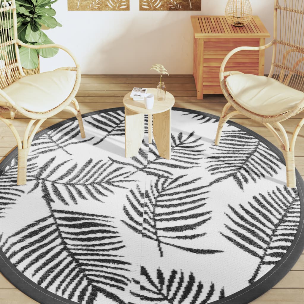 Tapis d'extérieur blanc et noir Ø200 cm PP