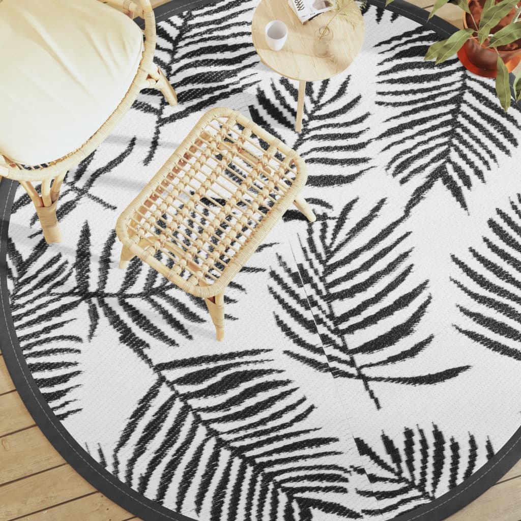 Tapis d'extérieur blanc et noir Ø200 cm PP