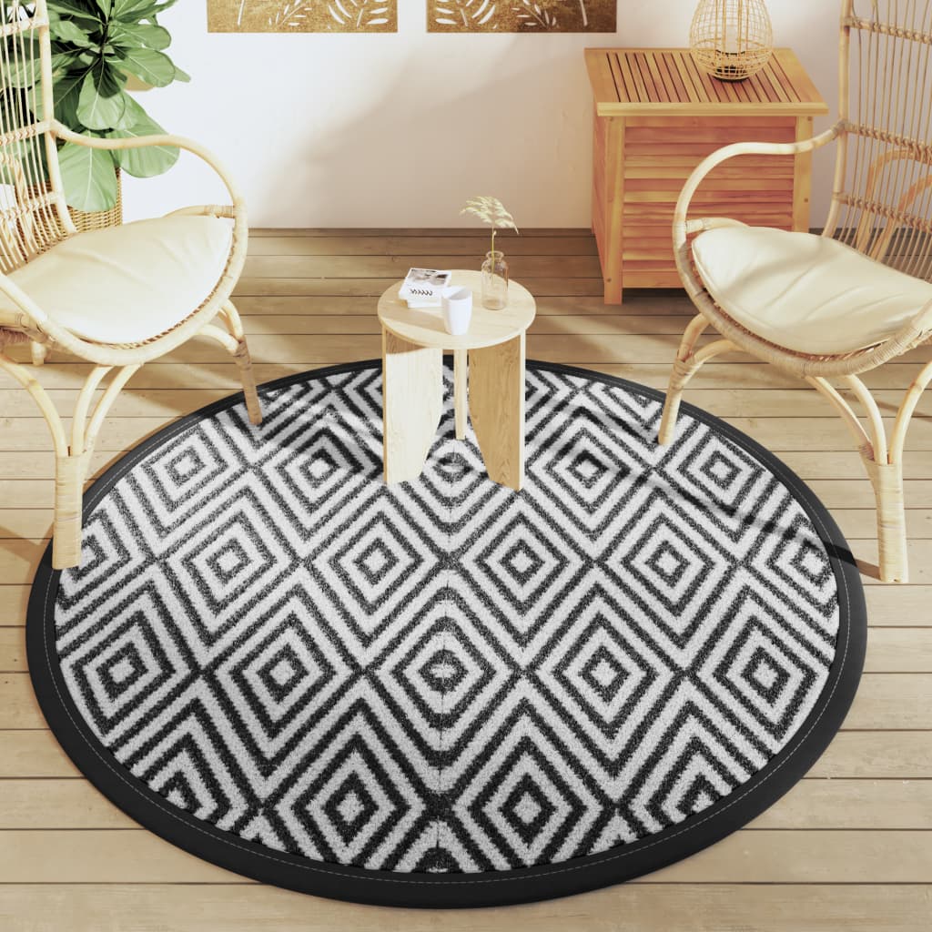 Tapis d'extérieur blanc et noir Ø160 cm PP