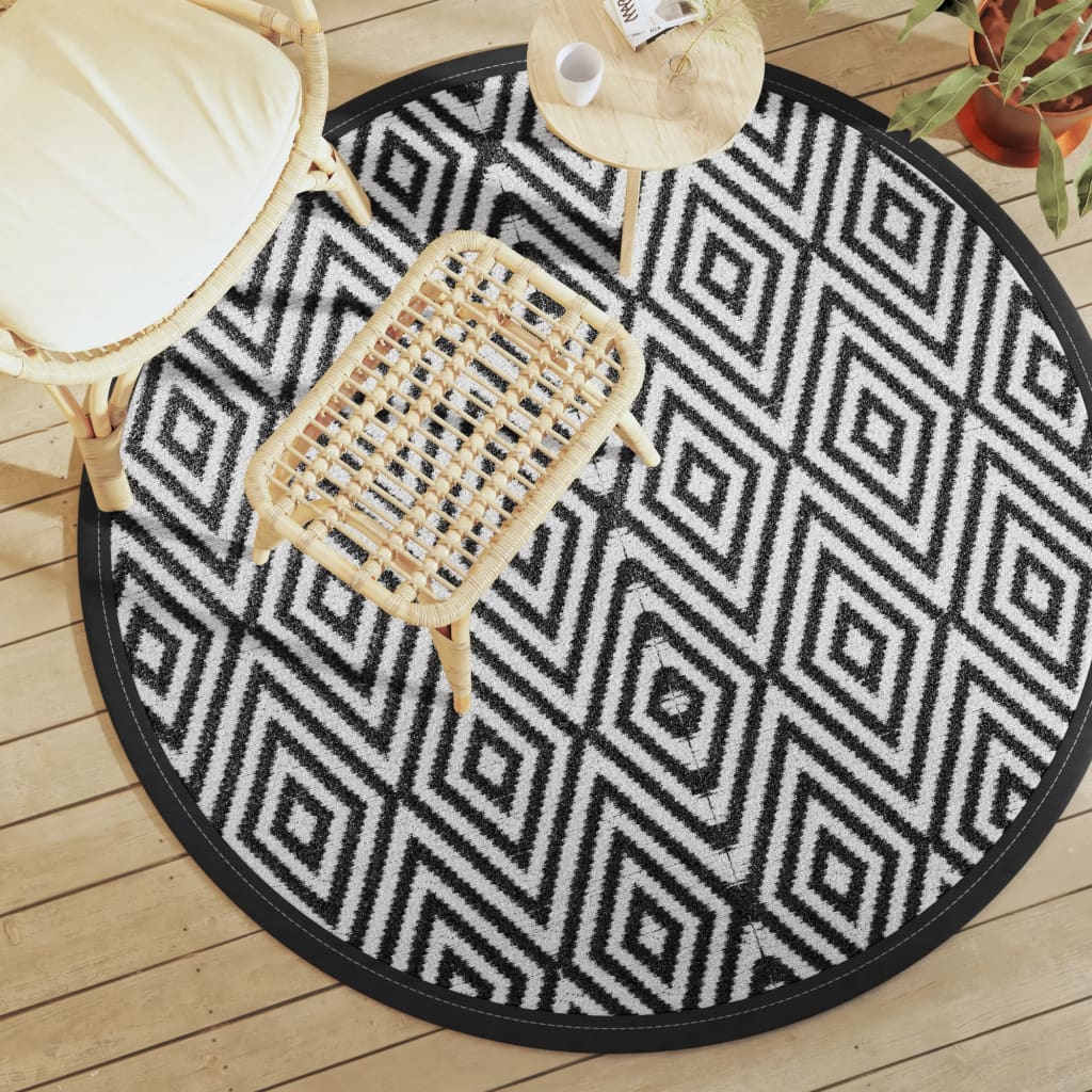 Tapis d'extérieur blanc et noir Ø160 cm PP