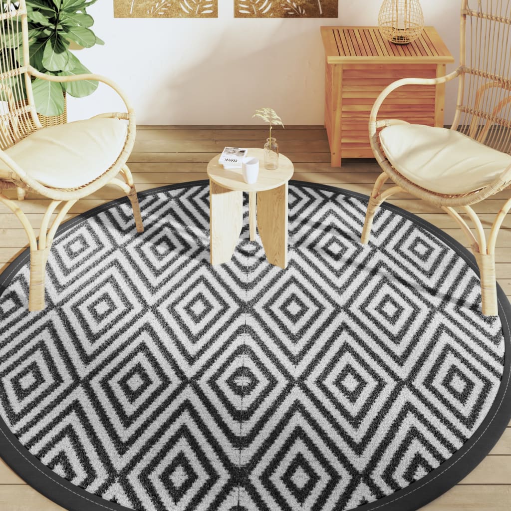 Tapis d'extérieur blanc et noir Ø200 cm PP