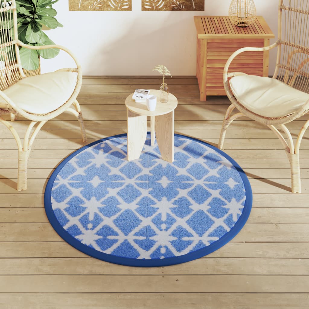 Blau-weißer Outdoor-Teppich Ø120 cm PP