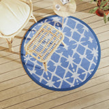 Blau-weißer Outdoor-Teppich Ø120 cm PP