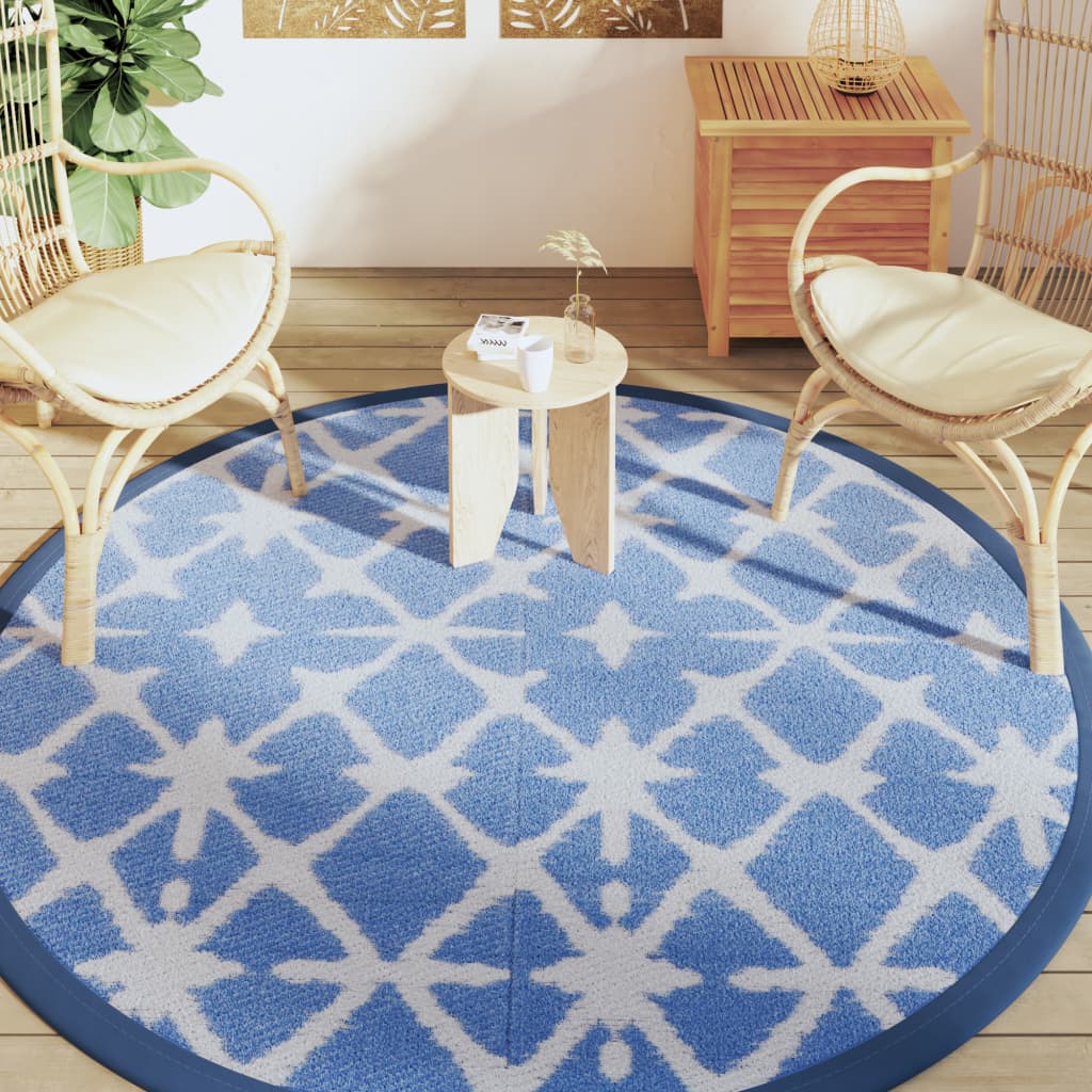 Blau-weißer Outdoor-Teppich Ø200 cm PP