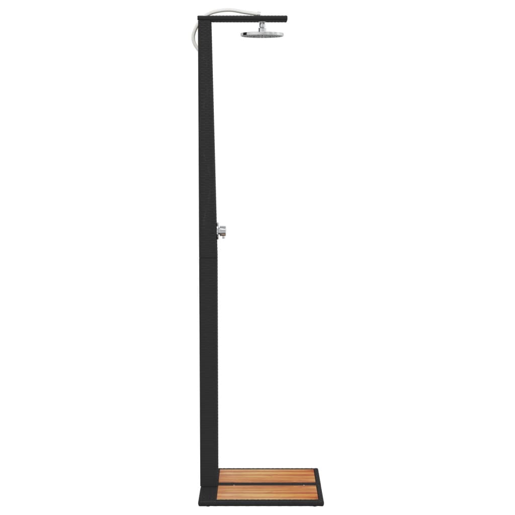 Douche d'extérieur noir 50x55x224 cm résine tressée bois acacia