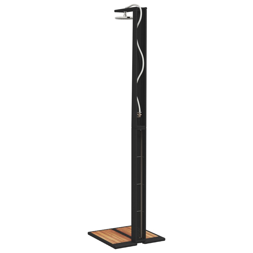 Douche d'extérieur noir 50x55x224 cm résine tressée bois acacia