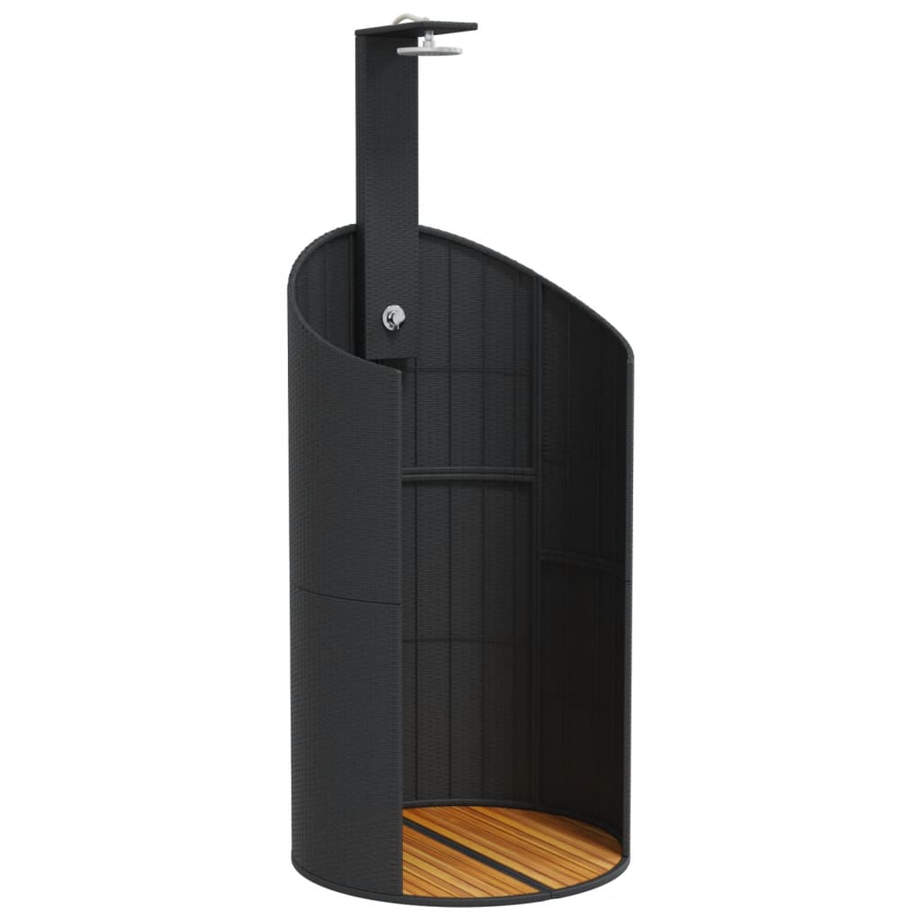 Douche d'extérieur noir 100x100x241,5 cm poly rotin bois acacia