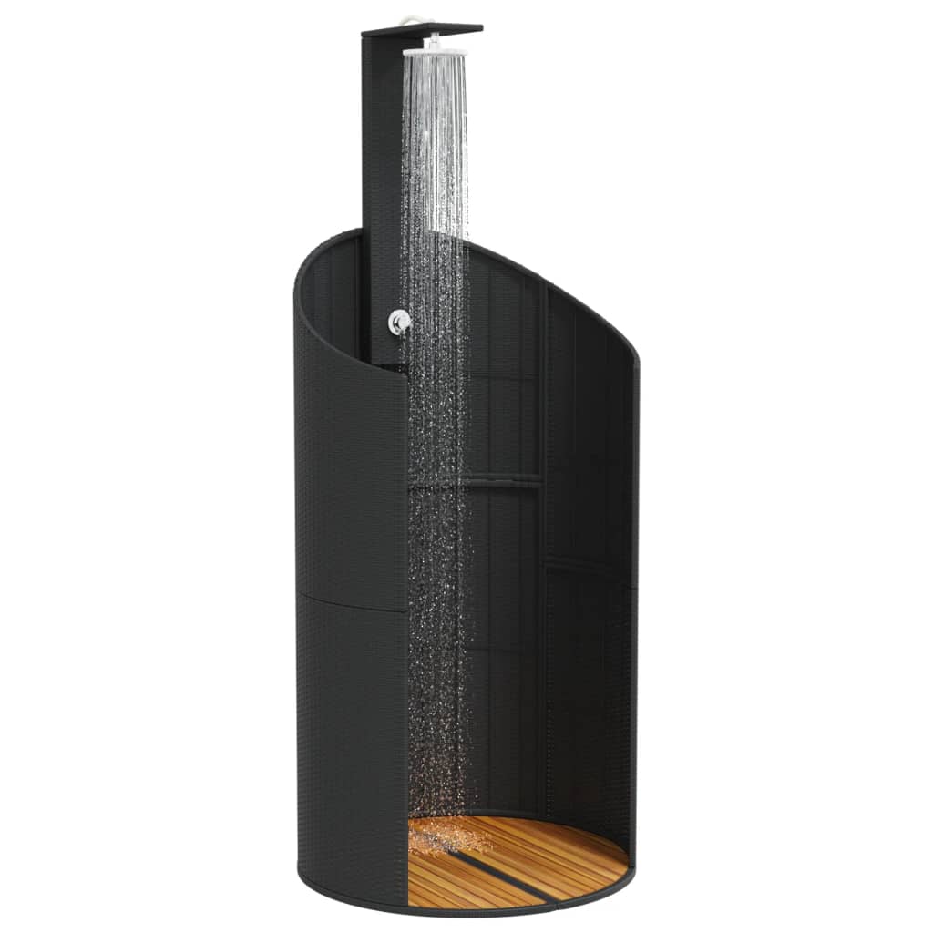 Douche d'extérieur noir 100x100x241,5 cm poly rotin bois acacia