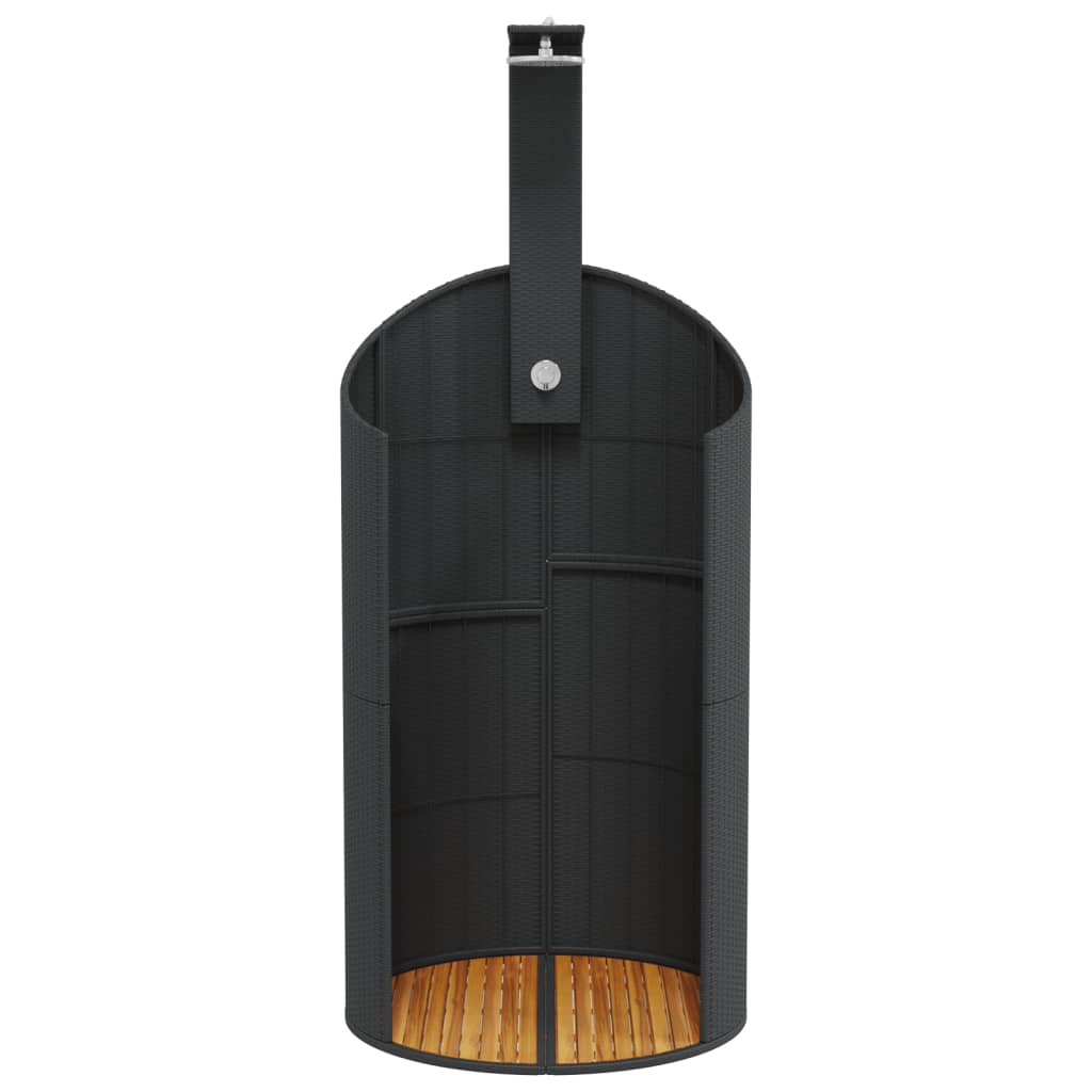 Douche d'extérieur noir 100x100x241,5 cm poly rotin bois acacia