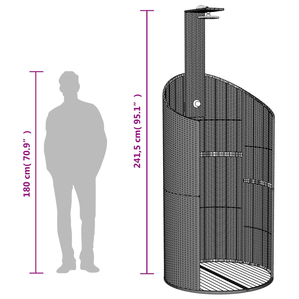 Douche d'extérieur noir 100x100x241,5 cm poly rotin bois acacia