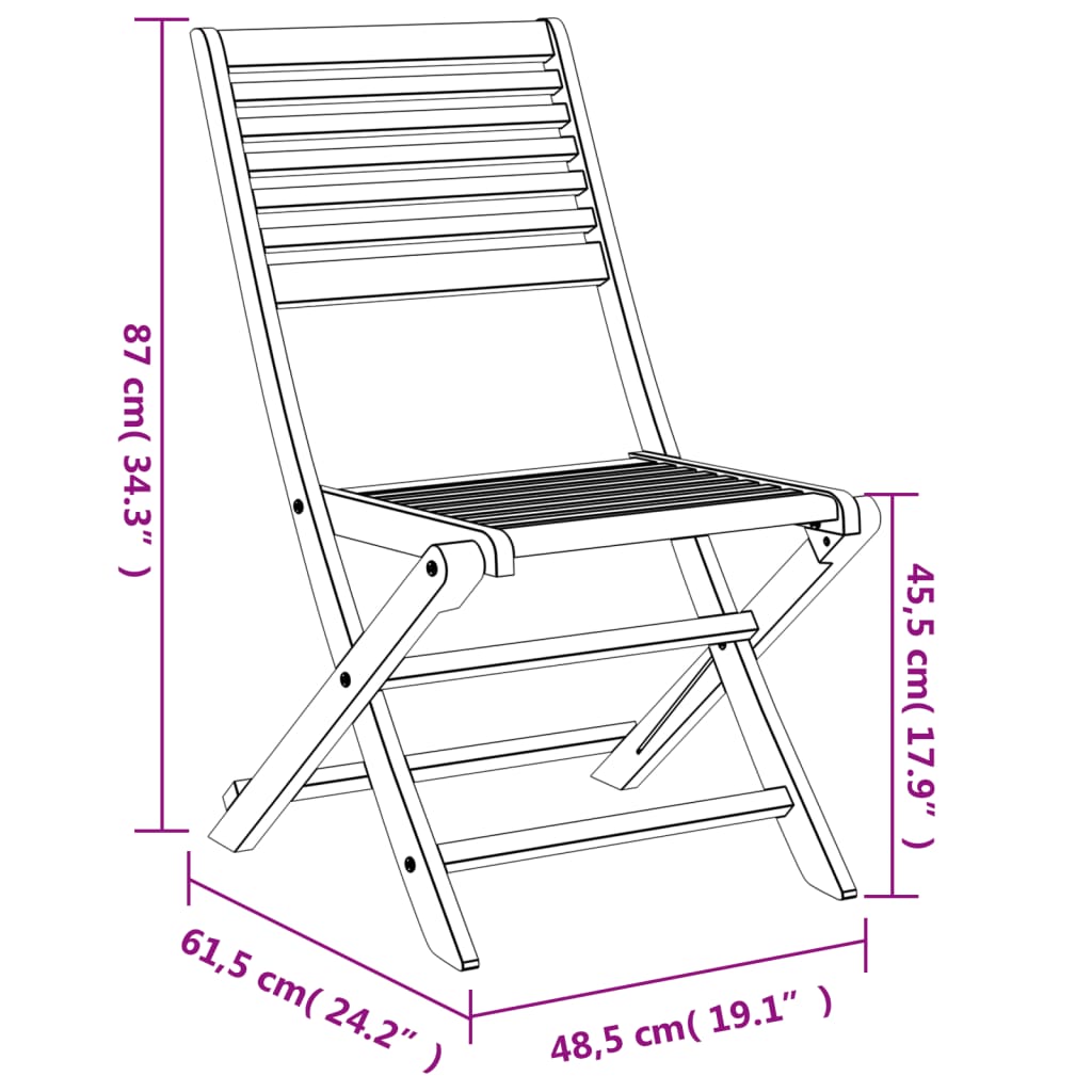 Chaises pliables de jardin lot de 2 bois massif d'acacia