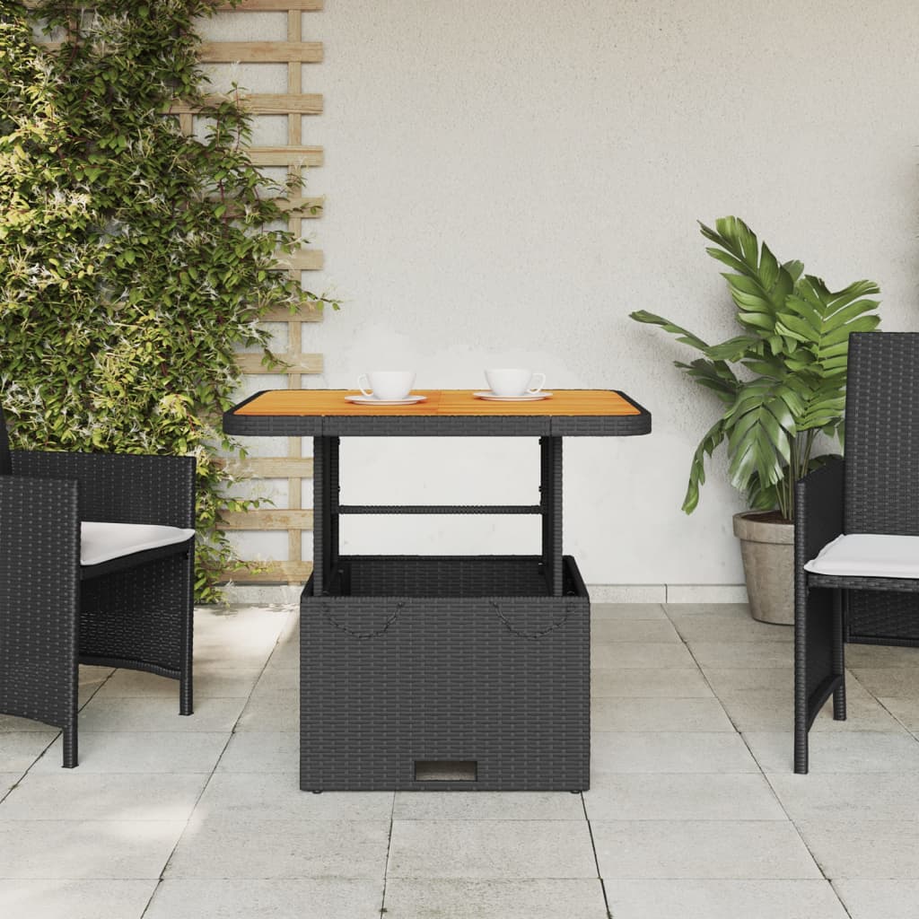 Table de jardin noir 80x80x71 cm résine tressée et bois acacia