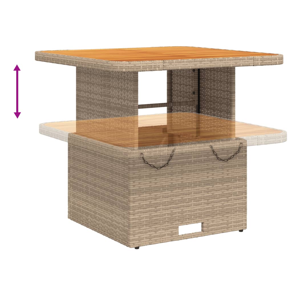 Table de jardin beige 80x80x71 cm résine tressée et bois acacia