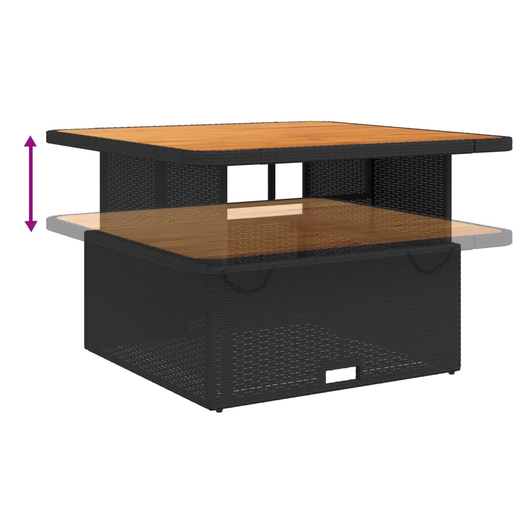 Table de jardin noir 110x110x71cm résine tressée et bois acacia