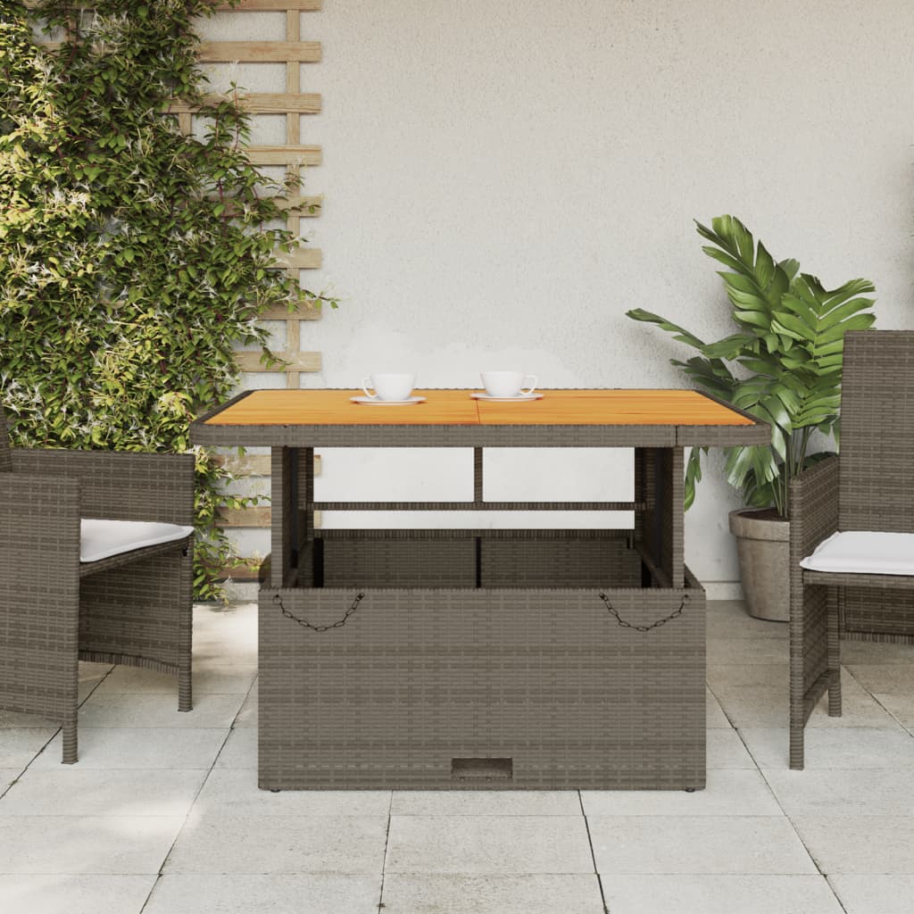 Table de jardin gris 110x110x71 cm Résine tressée bois d'acacia