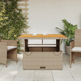 Table de jardin beige 110x110x71 cm résine tressée bois acacia