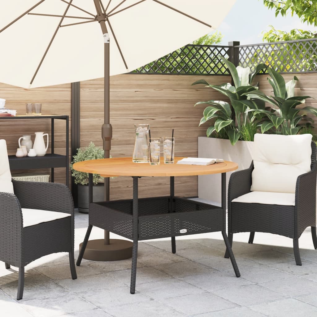 Table de jardin et dessus en bois d'acacia noir résine tressée