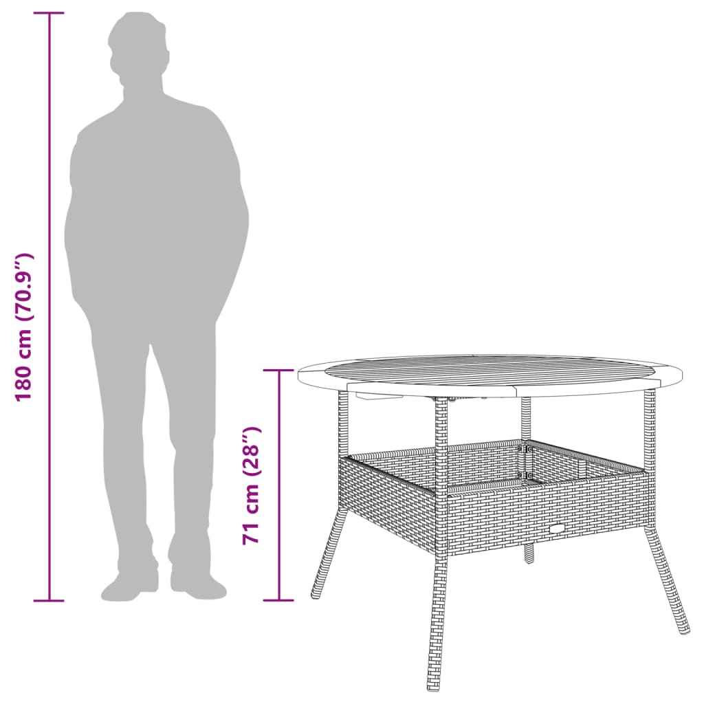 Table de jardin et dessus en bois d'acacia noir résine tressée