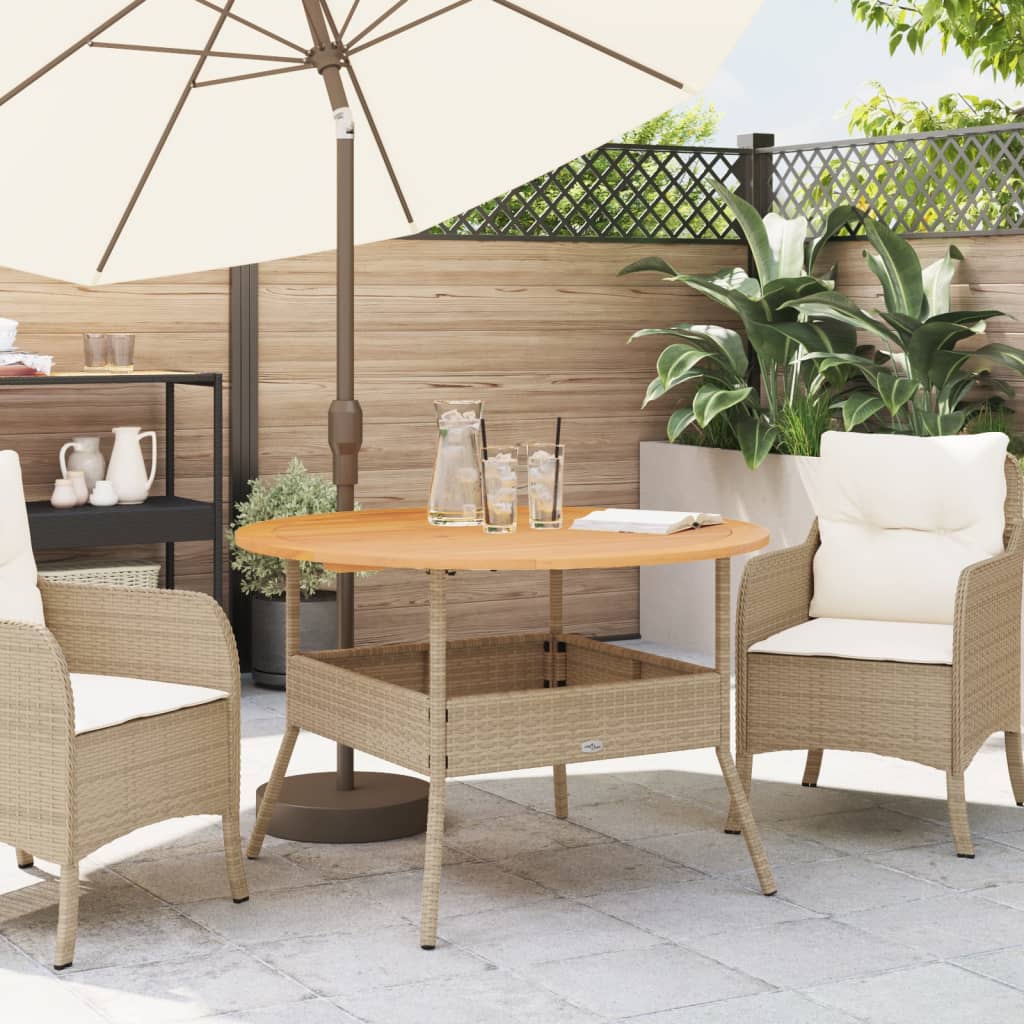 Table de jardin et dessus en bois d'acacia beige résine tressée