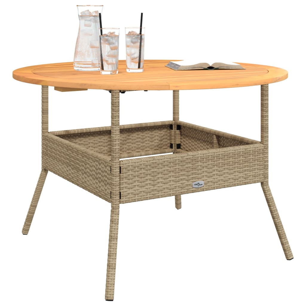 Table de jardin et dessus en bois d'acacia beige résine tressée