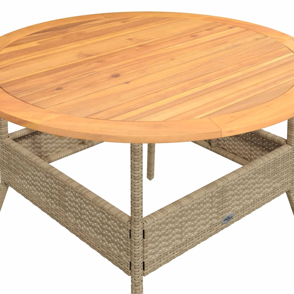 Table de jardin et dessus en bois d'acacia beige résine tressée