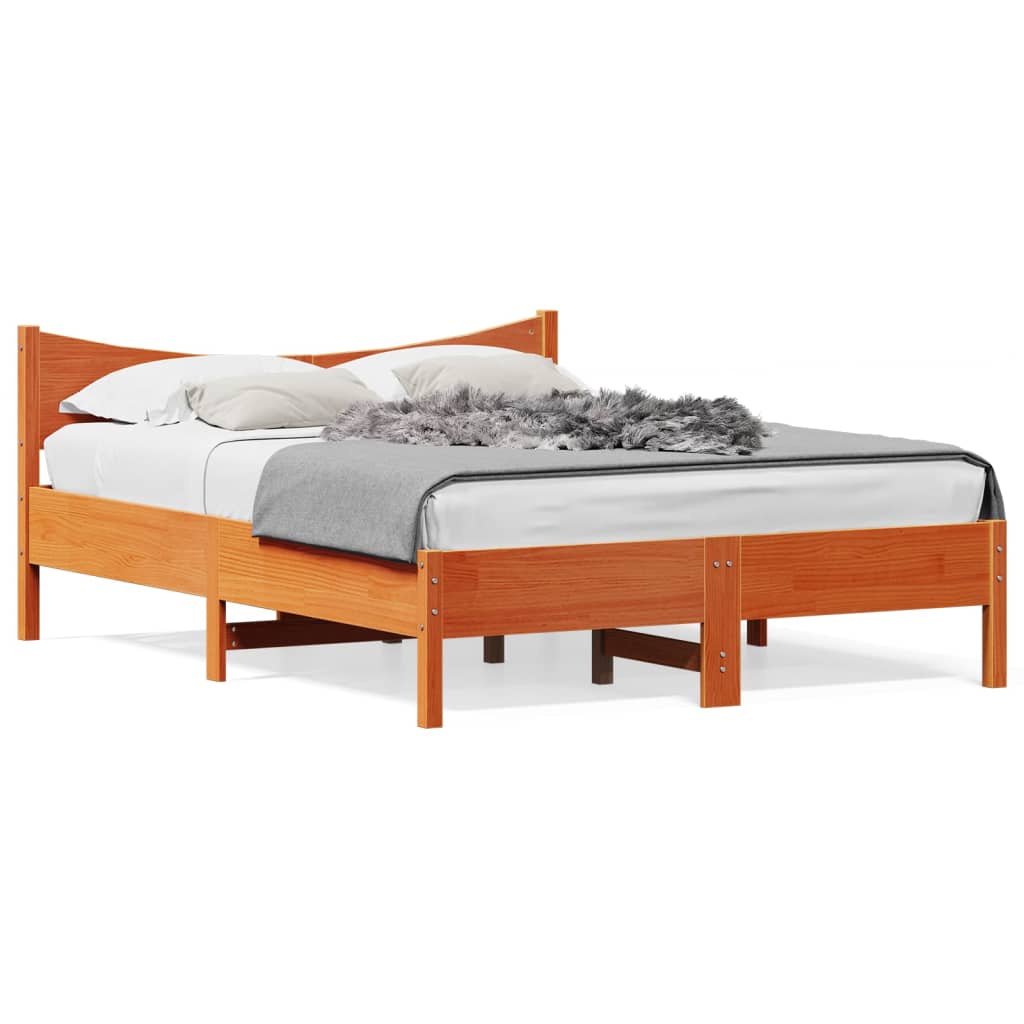 Bed frame without mattress brown wax 140x200cm solid pine wood