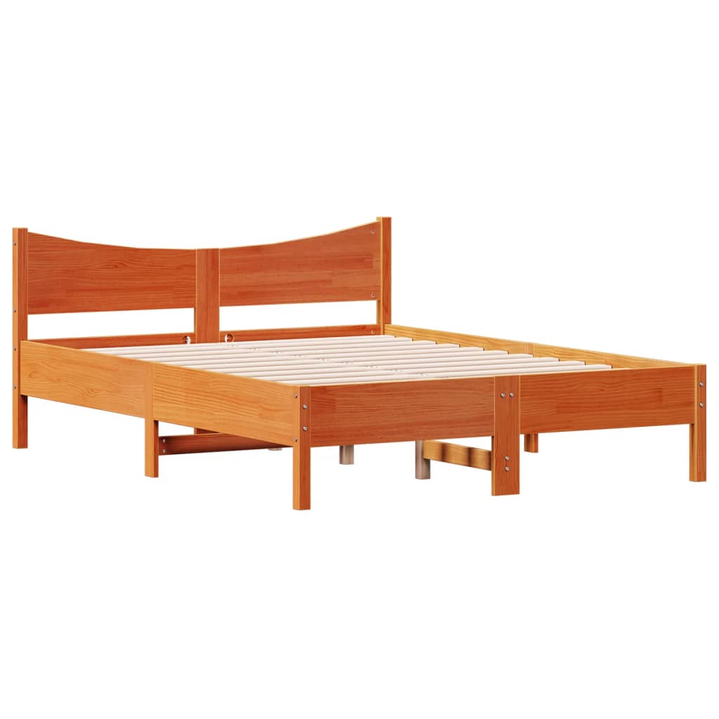 Cadre de lit sans matelas cire marron 140x200cm bois pin massif