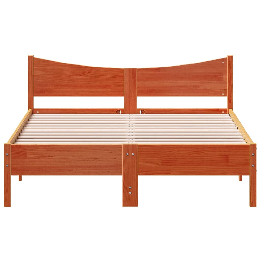 Bed frame without mattress brown wax 140x200cm solid pine wood