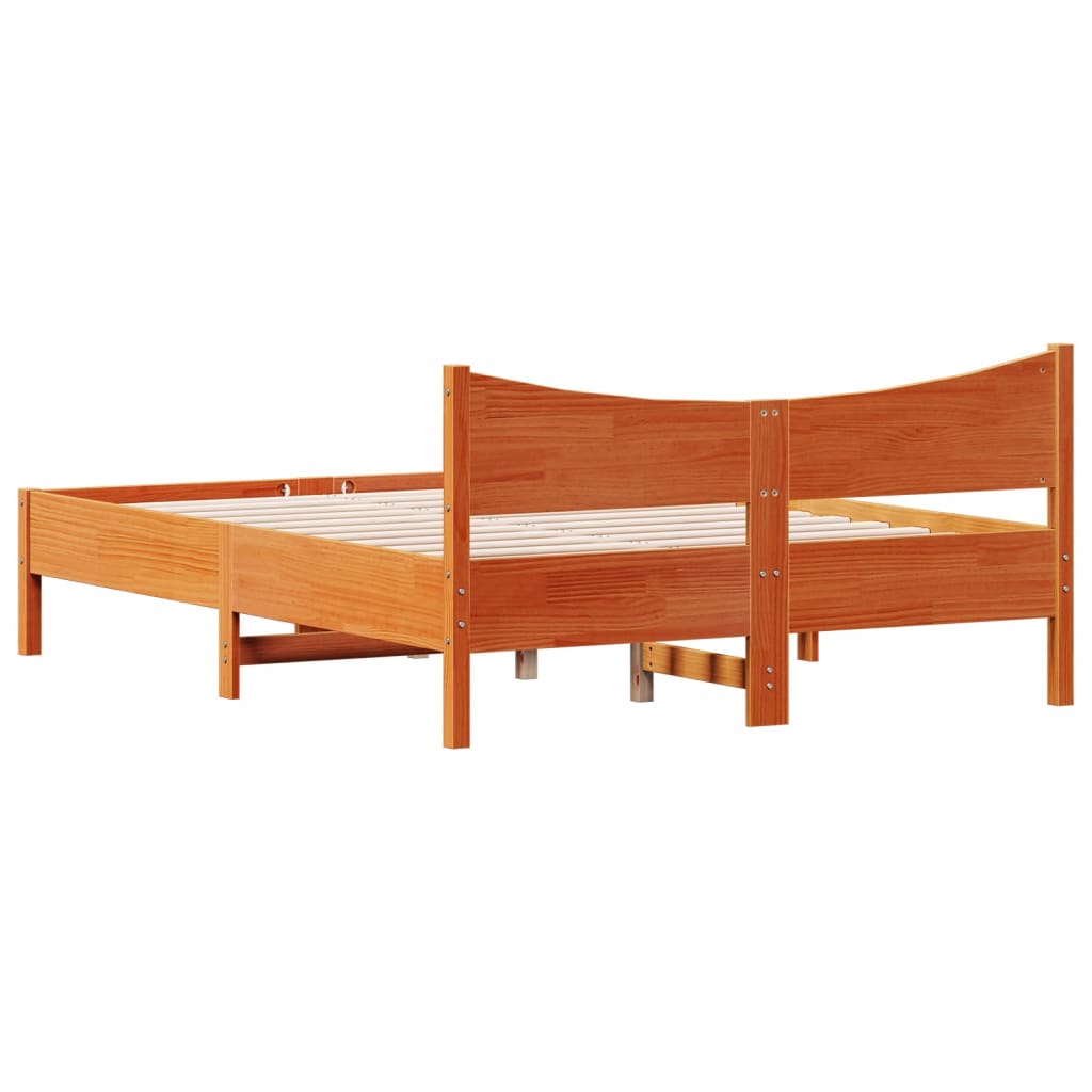 Bed frame without mattress brown wax 140x200cm solid pine wood