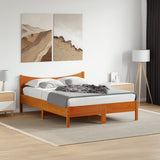 Bed frame without mattress brown wax 140x200cm solid pine wood