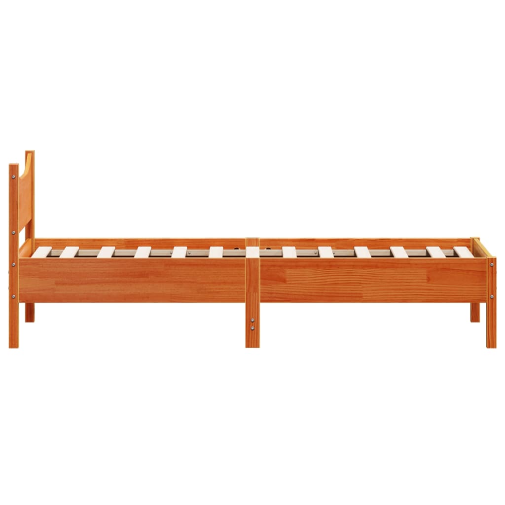 Bed frame without mattress brown wax 90x200 cm solid pine wood