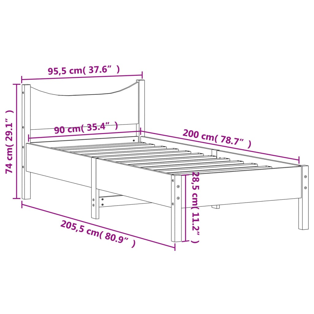 Bed frame without mattress brown wax 90x200 cm solid pine wood