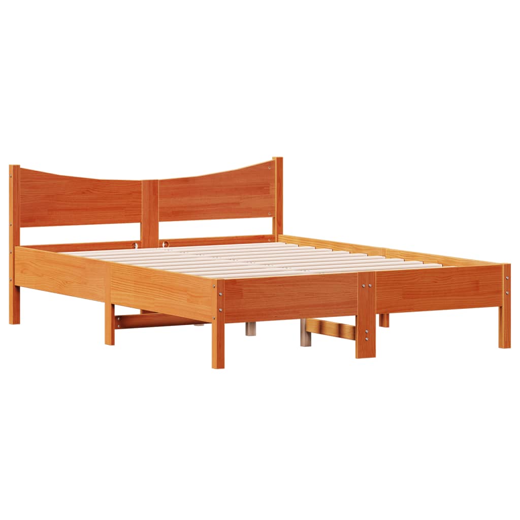 Cadre de lit sans matelas cire marron 140x190cm bois pin massif