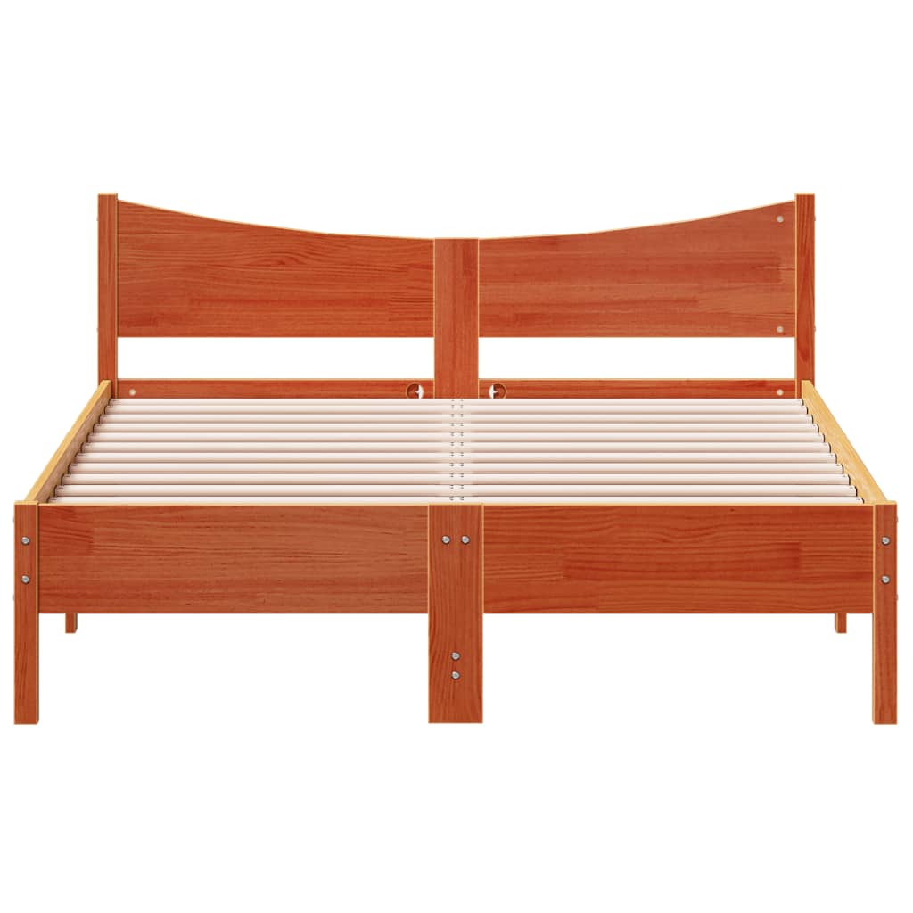 Bed frame without mattress brown wax 140x190cm solid pine wood