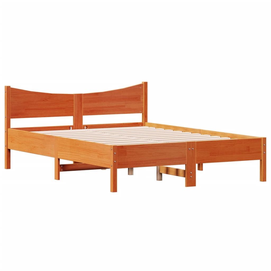 Bed frame without mattress brown wax 120x190cm solid pine wood