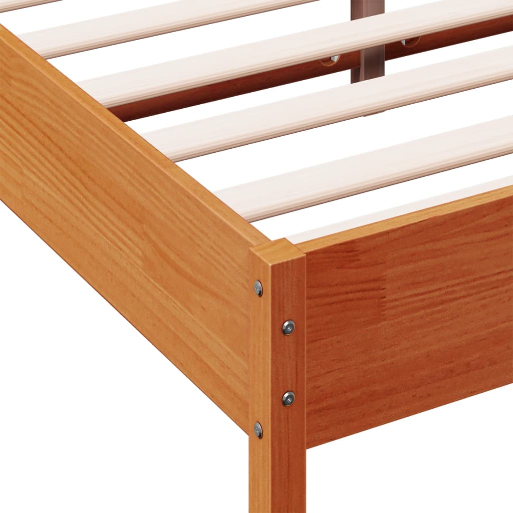 Bed frame without mattress brown wax 120x190cm solid pine wood