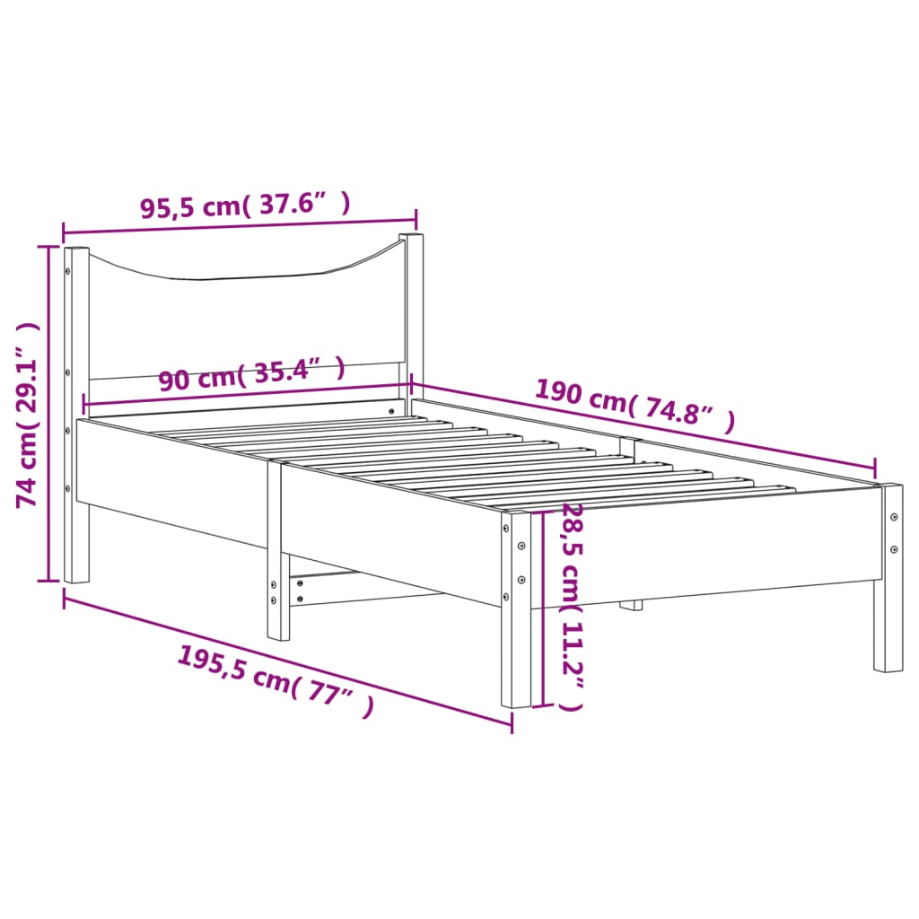 Bed frame without mattress 90x190 cm solid pine wood