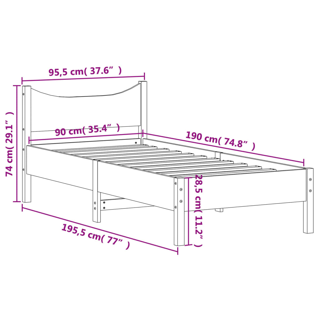 Bettgestell ohne Matratze, braunes Wachs, 90 x 190 cm, massives Kiefernholz