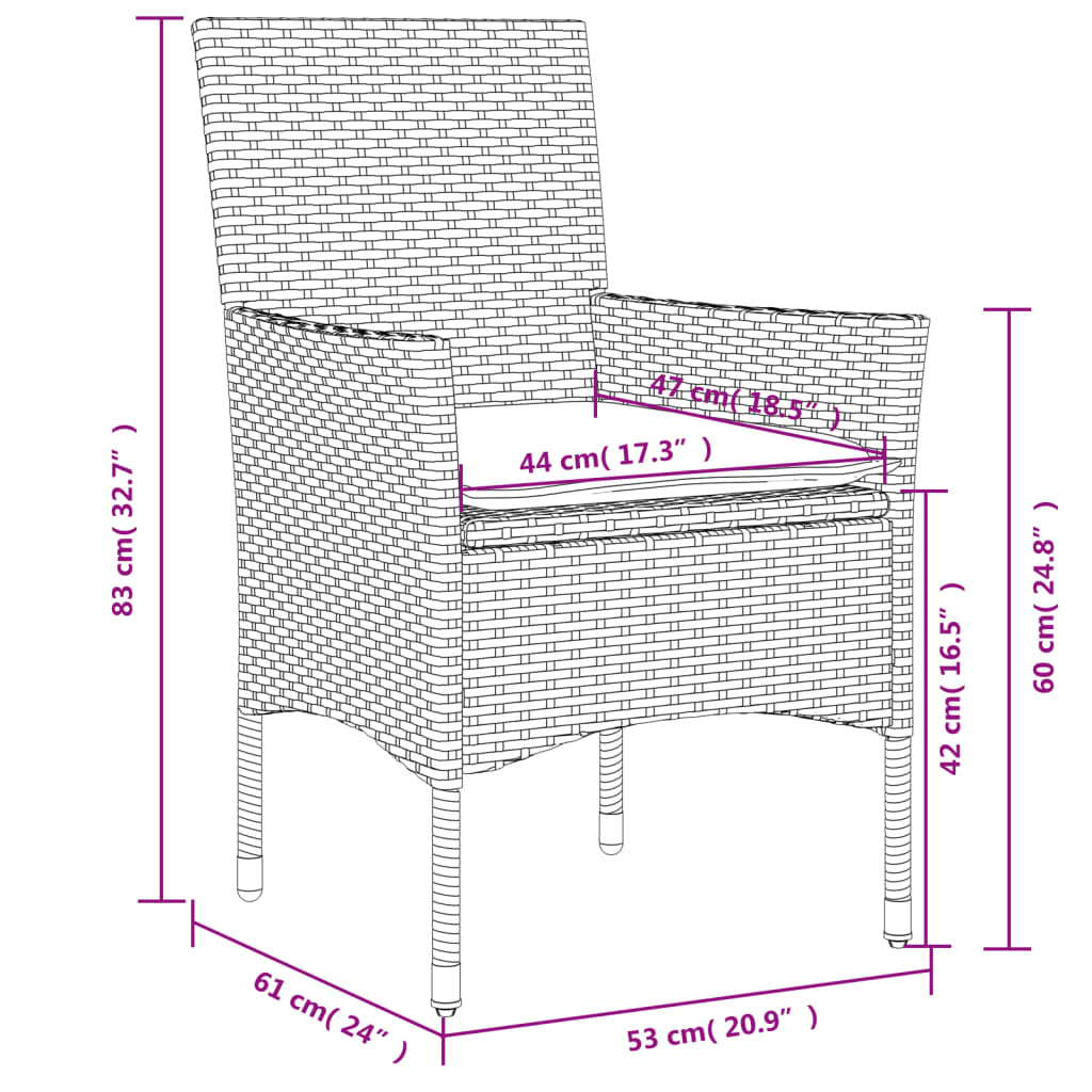 Chaises de jardin avec coussins lot de 2 gris résine tressée